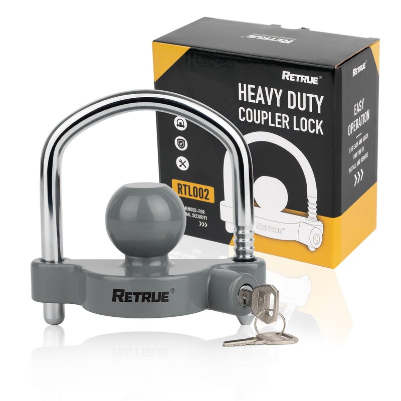 RETRUE Universal Coupler Lock Trailer Locks Ball Hitch Trailer Hitch Lock Adjustable Security Heavy-Duty Steel Fits 1-7/8 Inch, 2 Inch, 2-5/16 Inch Couplers, Grey - Image 1